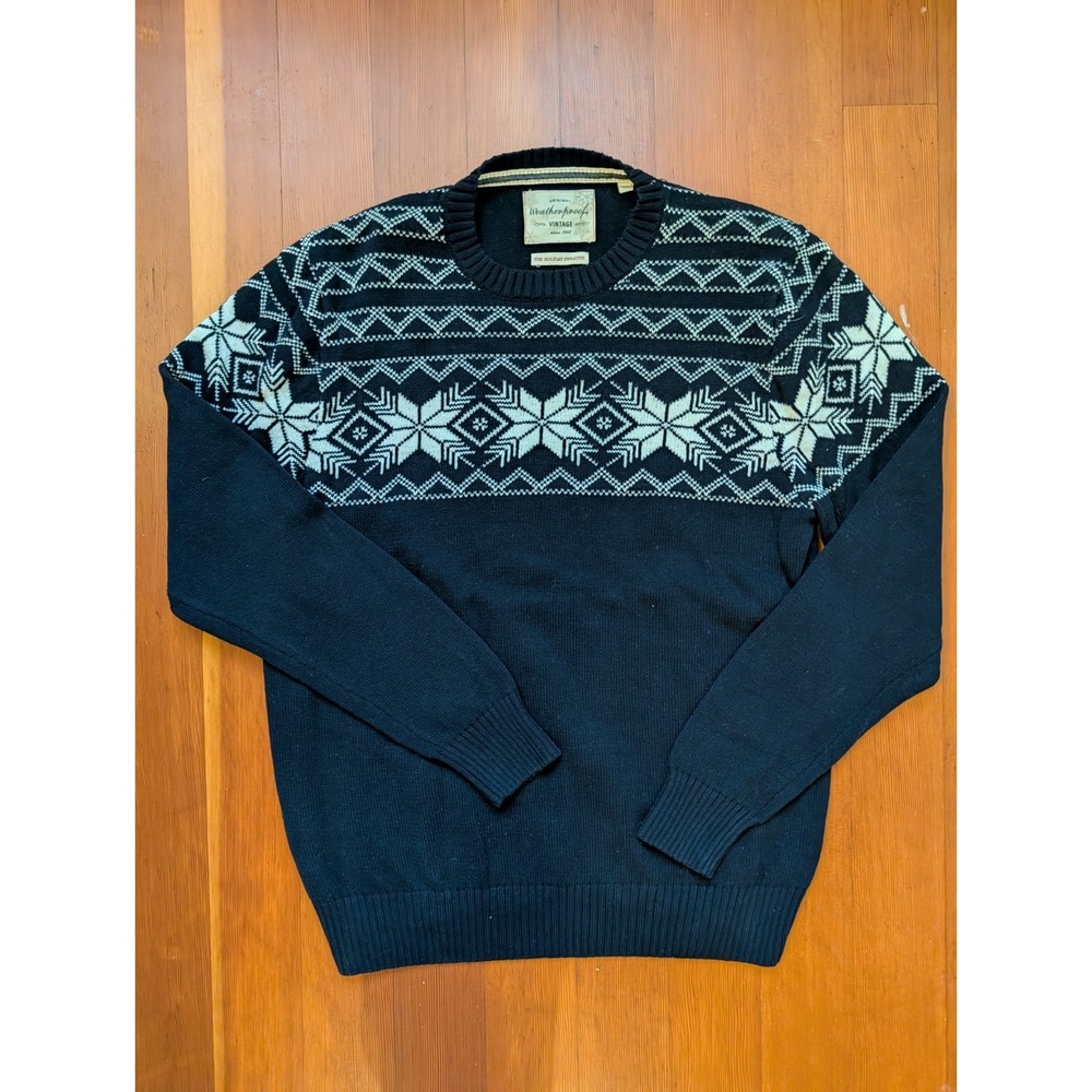 Weatherproof Vintage- The Holiday Sweater Navy/White Knit Sweater Men's Medium‎